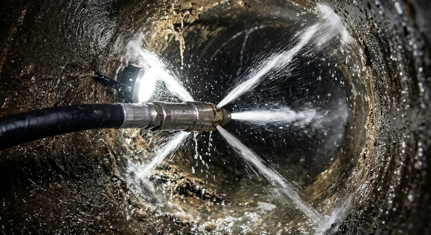 High-pressure hydro jetting nozzle cleaning sewer pipe for Sewer Line Relining in Steelton
